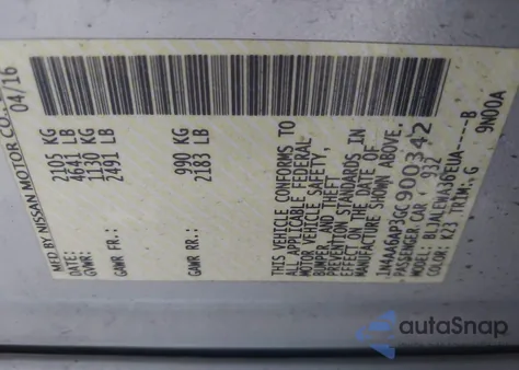 2016 Nissan Maxima 3.5 Sl z USA, uszkodzony, nr VIN 1N4AA6AP3GC900342